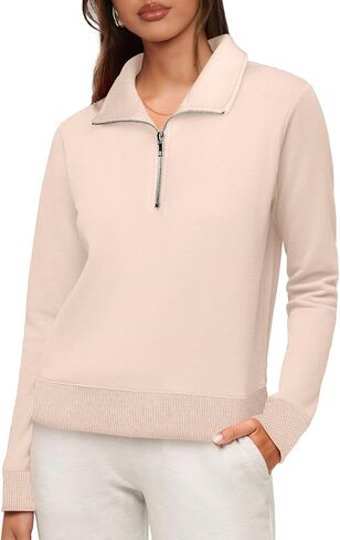 WIHOLL Women's Half Zip Sweatshirts Cropped Slim Fit Long Sleeve Pullover Soft Quarter Zipper Hoodies Fall Outfits 2024 in Saudi Arabia