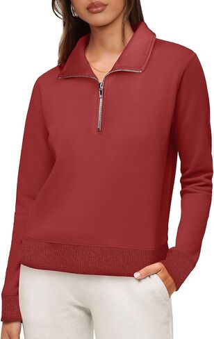 WIHOLL Women's Half Zip Sweatshirts Cropped Slim Fit Long Sleeve Pullover Soft Quarter Zipper Hoodies Fall Outfits 2024 in Saudi Arabia