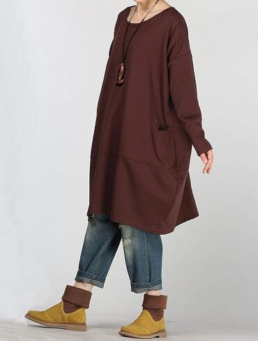 Minibee Women's Crewneck Oversized Sweatshirt Casual Loose Sweatshirts Long Sleeve Pullover Tunic Tops with Pocket in Saudi Arabia