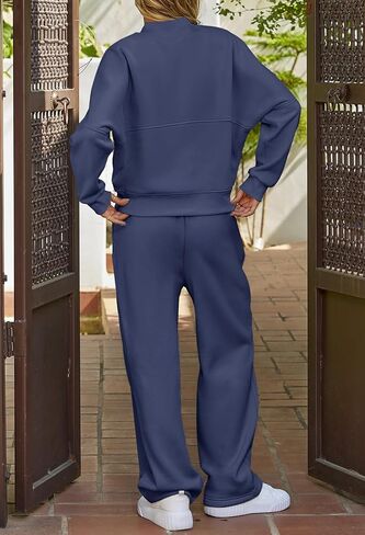 MEROKEETY طقم بدلات رياضية نسائية للخريف مكون من قطعتين وأكمام طويلة وسحاب وسروال واسع الساق أطقم صالة in Kuwait