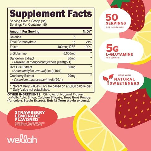 L-Glutamine Strawberry Lemonade Flavored (50 Servings) - 5g L-Glutamine Per Serving, Sweetened with Stevia in Saudi Arabia