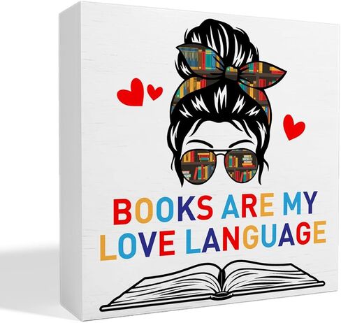 Book Lover Decor Wooden Box Sign, Bookworm Nerd Bookish Librarian Desk Decoration Home Bedroom Office Bookshelf Decor, Reader Book Lover Gifts for Women Teens Girls, Books Are My Love Language in Saudi Arabia