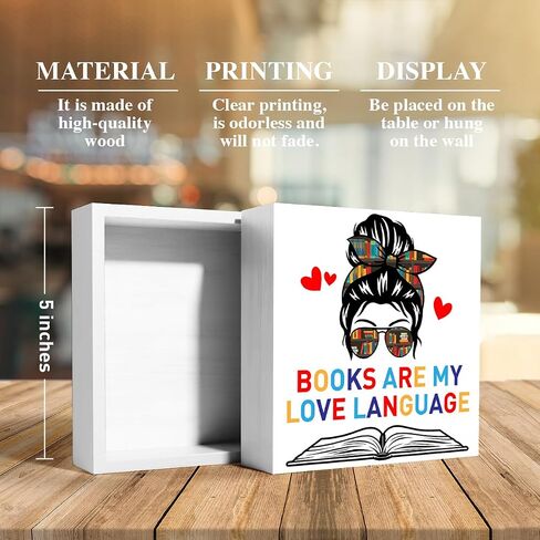 Book Lover Decor Wooden Box Sign, Bookworm Nerd Bookish Librarian Desk Decoration Home Bedroom Office Bookshelf Decor, Reader Book Lover Gifts for Women Teens Girls, Books Are My Love Language in Saudi Arabia
