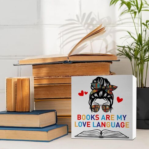 Book Lover Decor Wooden Box Sign, Bookworm Nerd Bookish Librarian Desk Decoration Home Bedroom Office Bookshelf Decor, Reader Book Lover Gifts for Women Teens Girls, Books Are My Love Language in Saudi Arabia