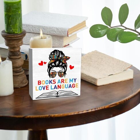 Book Lover Decor Wooden Box Sign, Bookworm Nerd Bookish Librarian Desk Decoration Home Bedroom Office Bookshelf Decor, Reader Book Lover Gifts for Women Teens Girls, Books Are My Love Language in Saudi Arabia