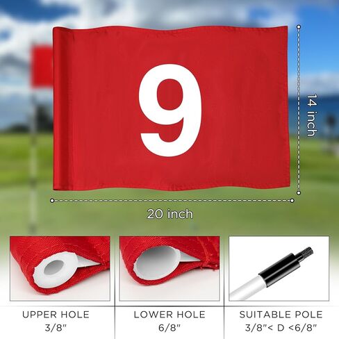 KINGTOP Numbered Golf Flag 20x14 Inch - 420D Dual-layer Nylon, Double Sided Printed, Tube Inserted - Standard Putting Green Flags for Backyard Practice, Golf Courses, Country Club, 1-4 in Kuwait