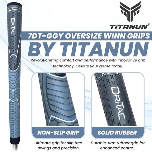 WINN TITANUN DRI-TAC OVERSIZE- LATEST SERIES 13 Pieces DarkGrey/SilverGrey Golf Grip - Non-Slip & Cushioned Comfort - Incredible Comfort & Moisture-Wicking - Shock Absorption Benefits for Pain-Free Playability - AVS Technology - Hand in Saudi Arabia