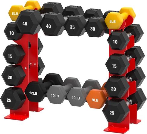 Dumbbell Rack Stand Only, Weight Rack for Dumbbells Strength Training Dumbbell Racks Red and Black 5 Tier 450LBS Capacity Weight Rack for Home Gym Weight Storage Organizer Racks, Suitable for 8-30 LBS in Kuwait