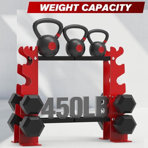Dumbbell Rack Stand Only, Weight Rack for Dumbbells Strength Training Dumbbell Racks Red and Black 5 Tier 450LBS Capacity Weight Rack for Home Gym Weight Storage Organizer Racks, Suitable for 8-30 LBS in Kuwait