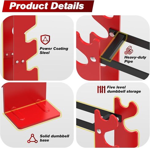 Dumbbell Rack Stand Only, Weight Rack for Dumbbells Strength Training Dumbbell Racks Red and Black 5 Tier 450LBS Capacity Weight Rack for Home Gym Weight Storage Organizer Racks, Suitable for 8-30 LBS in Kuwait