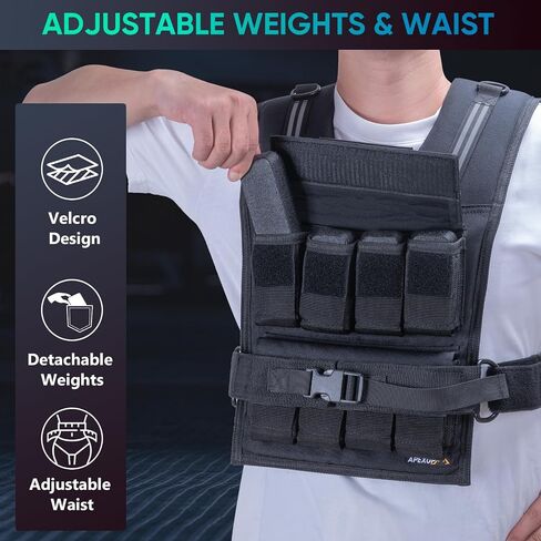 APEXUP Adjustable Weighted Vest Men 20lbs/30lbs/40lbs Weights with Reflective Stripe, Weight Vest Woman Workout Vest for Strength Training Running Walking in Saudi Arabia