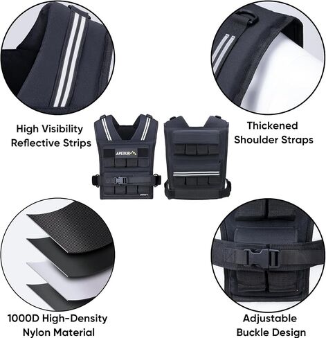APEXUP Adjustable Weighted Vest Men 20lbs/30lbs/40lbs Weights with Reflective Stripe, Weight Vest Woman Workout Vest for Strength Training Running Walking in Saudi Arabia