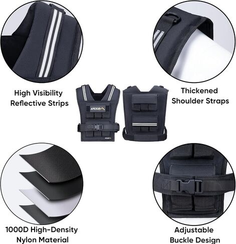 APEXUP Adjustable Weighted Vest Men 20lbs/30lbs/40lbs Weights with Reflective Stripe, Weight Vest Woman Workout Vest for Strength Training Running Walking in Saudi Arabia