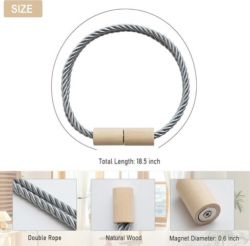 Curtain Tiebacks Magnetic Boho Curtain Holders for Drapes 8 Pack Rope Curtain Tie Backs for Curtains Wooden Window Treatment Holdbacks for Home Decorative Curtain, Khaki in Saudi Arabia