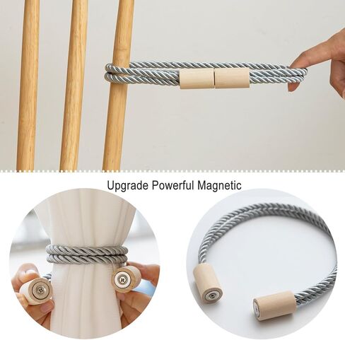 Curtain Tiebacks Magnetic Boho Curtain Holders for Drapes 8 Pack Rope Curtain Tie Backs for Curtains Wooden Window Treatment Holdbacks for Home Decorative Curtain, Khaki in Saudi Arabia