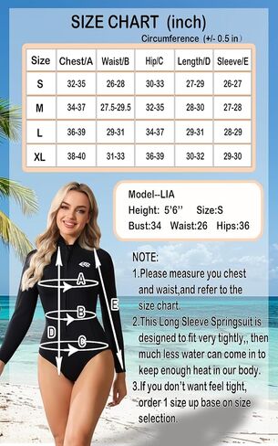 Wetsuit Women 3mm Neoprene, Shorty Wet Suit for Women Cold Water Swimming Long Sleeve Diving Suits with Front Zipper UV Protection for Swimming Diving Snorkeling in Saudi Arabia