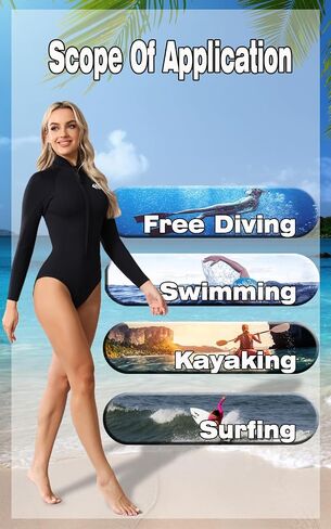 Wetsuit Women 3mm Neoprene, Shorty Wet Suit for Women Cold Water Swimming Long Sleeve Diving Suits with Front Zipper UV Protection for Swimming Diving Snorkeling in Saudi Arabia