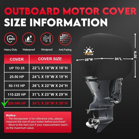 Outboard Motor Cover, 600D Boat Motor Cover Waterproof & Heavy Duty, Fade-Resistant Boat Engine Cover - Fit for Motor 115-225 HP, Black in Saudi Arabia