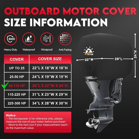 Outboard Motor Cover, 600D Boat Motor Cover Waterproof & Heavy Duty, Fade-Resistant Boat Engine Cover - Fit for Motor 115-225 HP, Black in Saudi Arabia
