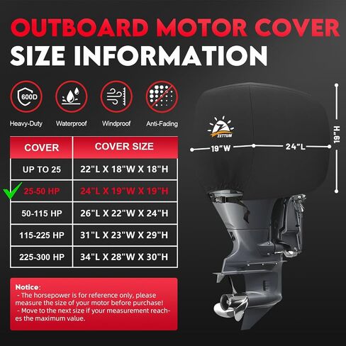 Outboard Motor Cover, 600D Boat Motor Cover Waterproof & Heavy Duty, Fade-Resistant Boat Engine Cover - Fit for Motor 115-225 HP, Black in Saudi Arabia