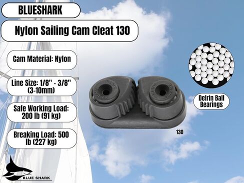 BLUESHARK Nylon Sailing Cam Cleat 130 for Line Sizes 1/8" in to 3/8" in (3-10mm) | 200 lb Safe Working Load 500 lb Breaking Load | Premium Quality in Saudi Arabia