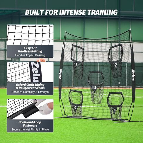 ZELUS Football Throwing Net, Quarterback Training Equipment with 5 Target Pockets, Football Practice Throwing Passing Accuracy Trainer with Carry Bag Ground Stakes for Kids Adults in Kuwait