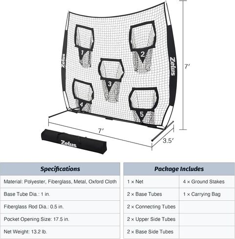 ZELUS Football Throwing Net, Quarterback Training Equipment with 5 Target Pockets, Football Practice Throwing Passing Accuracy Trainer with Carry Bag Ground Stakes for Kids Adults in Kuwait