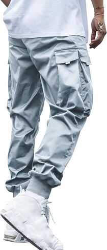 WZIKAI Men's Casual Cargo Pants Elastic Waist Drawstring Tapered Pants Athletic Techwear Joggers Pants with Flap Pockets in Kuwait