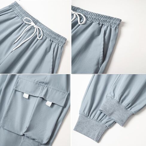 WZIKAI Men's Casual Cargo Pants Elastic Waist Drawstring Tapered Pants Athletic Techwear Joggers Pants with Flap Pockets in Kuwait