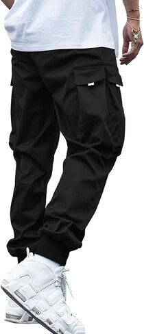 WZIKAI Men's Casual Cargo Pants Elastic Waist Drawstring Tapered Pants Athletic Techwear Joggers Pants with Flap Pockets in Kuwait