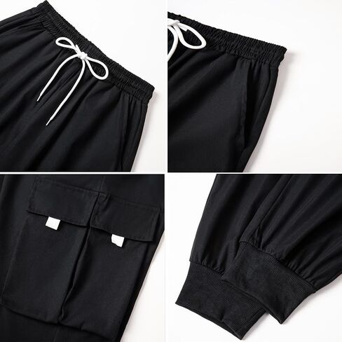 WZIKAI Men's Casual Cargo Pants Elastic Waist Drawstring Tapered Pants Athletic Techwear Joggers Pants with Flap Pockets in Kuwait