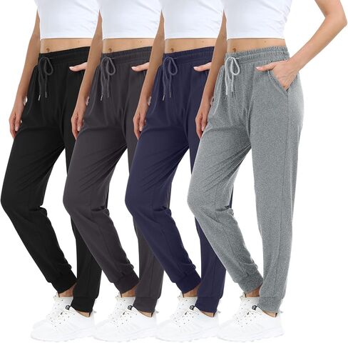 4 Pack Women's Joggers Pants Lightweight Sweatpants with Pockets for Running Yoga Workout in Saudi Arabia
