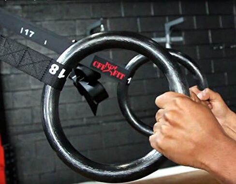 حلقات الجمباز الأولمبية CFF في صالة الألعاب الرياضية/التدريب المتقاطع/تقوية العضلات - أشرطة قياس ومرقمة بعرض إضافي 18 قدمًا in Kuwait