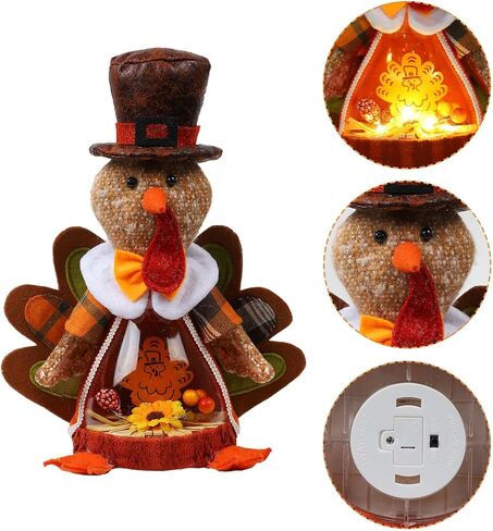 10 Inches Plush Light Up Turkey Toy Holiday Present,Lighted Thanksgiving Turkey, Thanksgiving Gifts Winter Mantle Tabletop Decor in Kuwait