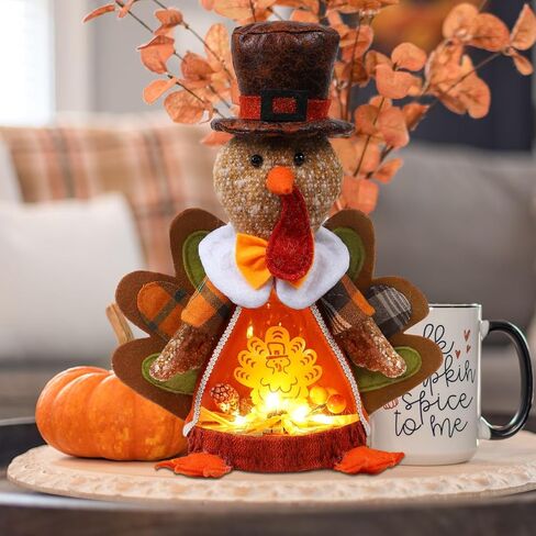 10 Inches Plush Light Up Turkey Toy Holiday Present,Lighted Thanksgiving Turkey, Thanksgiving Gifts Winter Mantle Tabletop Decor in Kuwait