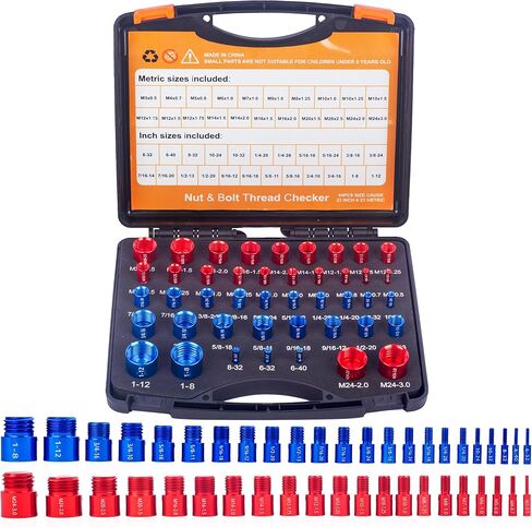 مدقق خيط الصواميل والمسمار - صندوق فحص الخيط العملي - سهل الاستخدام لمدقق الخيط القياسي والمتري - صندوق قياس معرف البراغي والصواميل المضغوط - 44 مقياسًا للذكور/الإناث in Kuwait