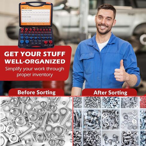 مدقق خيط الصواميل والمسمار - صندوق فحص الخيط العملي - سهل الاستخدام لمدقق الخيط القياسي والمتري - صندوق قياس معرف البراغي والصواميل المضغوط - 44 مقياسًا للذكور/الإناث in Kuwait