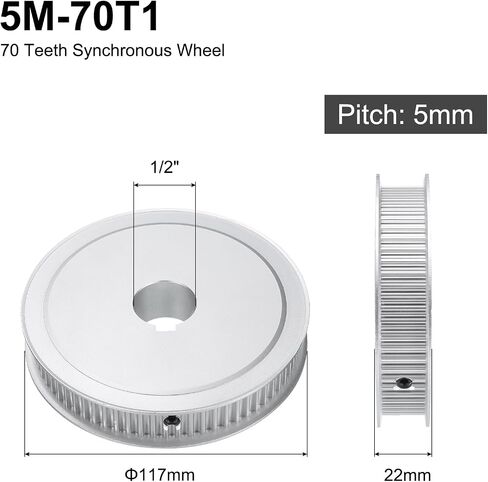 uxcell 5M-70T-1B Timing Belt Pulley 1" Bore, 70 Teeth Aluminum Alloy Synchronous Wheel with Keyway, Pitch 5mm Tooth for 15mm Width Belt in Saudi Arabia