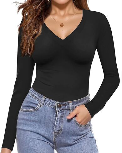 Ekouaer Long Sleeve Shirts for Women V Neck Basics Tops Lightweight Base Layer Slim Fit Top Thermal Undershirts in Kuwait