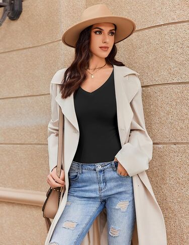 Ekouaer Long Sleeve Shirts for Women V Neck Basics Tops Lightweight Base Layer Slim Fit Top Thermal Undershirts in Kuwait