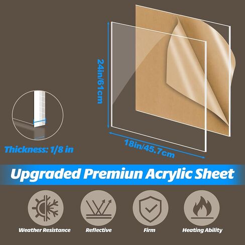 Plexiglass Sheets - Clear Acrylic Sheets, 24x24 Inches, 1/8 Inch Thick, Set of 2, Acrylic Glass Sheets -Transparent Plastic Sheets - Durable, Shatterproof in Kuwait
