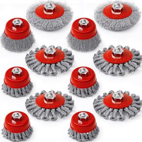 Tioncy 12 Pcs Wire Wheels for 4 1/2 Angle Grinder 4 and 3 Inch Wire Wheel Cup Brush Set Knotted Coarse Crimped Grinder Wheel Grinder Accessories with 5/8-11unc Threaded Arbor