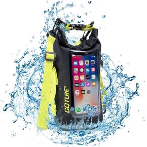 Goture Dry Bag, 2L Waterproof Bag with Shoulder Straps, 500D PVC Small Dry Sack Touchscreen Waterproof Phone Pouch, Roll Top Crossbody Dry Bags for Kayaking, Boating, Fishing, Camping, Beach, Travel