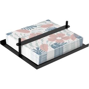 Napkin Holder for Table, Flat Napkin Holder with Weighted Center Bar for Easy Access, Metal Square Napkin Dispenser for Kitchen Counter, Party, Black