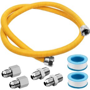 48" Dryer Gas Line Kit with Connector for Stove Range Water Heater,Flexible Stainless Steel Gas Line with 1/2" FIP Fitting 1/2" MIP（tapped 3/8" FIP）Fitting by TOMOON