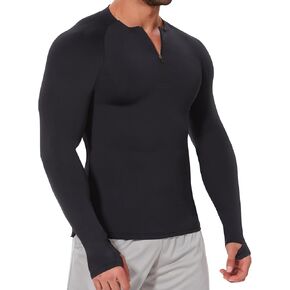 MISS MOLY Mens Long Sleeve Compression Shirt Workout Gym T-Shirt 1/4 Zip Up Dry Top Athletic Base Layer Sport Undershirt