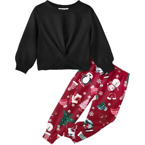 Arshiner Toddler Girl Clothes 2 Piece Outfits Fashion Twist Front Long Sleeve Sweatshirts and Sweatpants Sweatsuit Sets