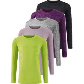 5 Pack: Youth Girls Long Sleeve Shirts Dry Fit Athletic T-Shirts Soft Active Performance Tees Tops for Kids Teens