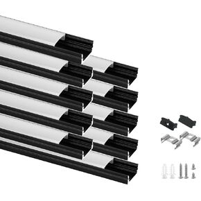 Besseto 20Pack 3.3Ft/1M Black LED Aluminum Channel,LED Strip Light Diffuser Aluminum Channel Profile Housing Track for Under Cabinet Counter and Stairs (Black-20Pack 3.3ft)