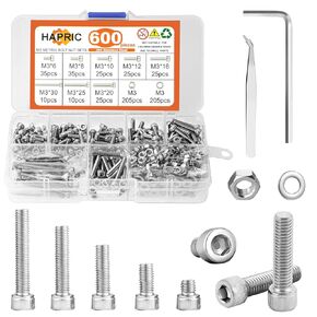 830 Pcs M2 Screws Kit M2 Screw Assortment M2*4mm/6mm/8mm/10mm/12mm/16mm/20mm Metric Machine Screw Kit, 304 Stainless Steel Hex Socket Head Screws Nuts Bolts and Washers Set